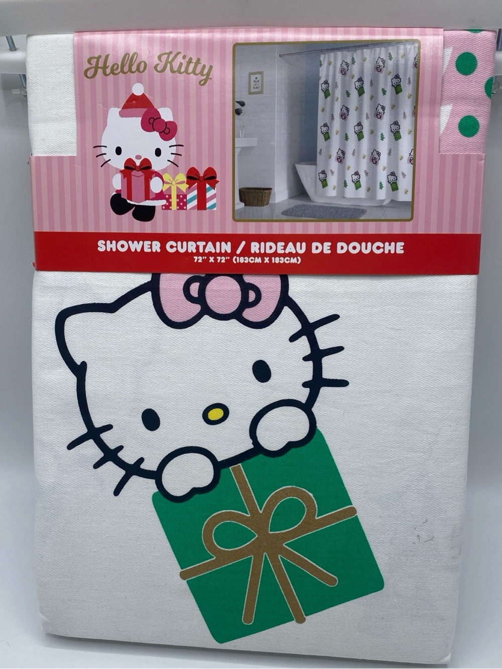 Hello Kitty In Present Christmas Shower Curtain 72x72 Holiday Bathroom Festive